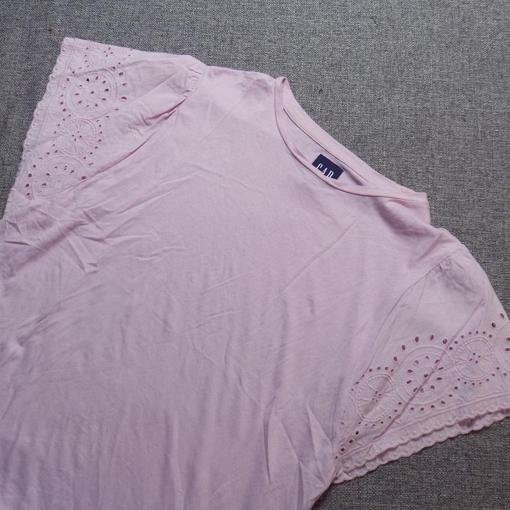 GAP Eyelet Lace Sleeve Top Women Large Light Purple Excellent Cotton Modal Blend
